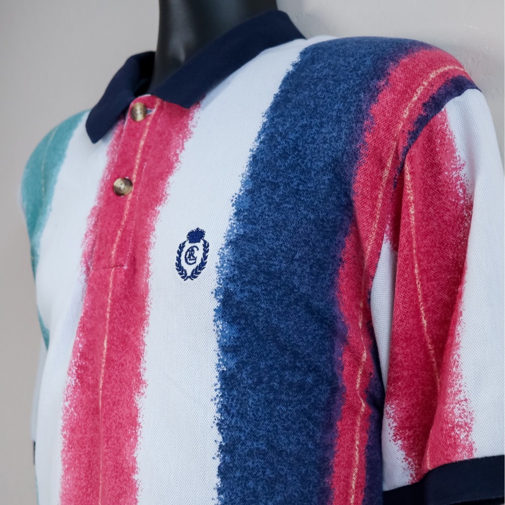 Vintage Chaps Ralph Lauren Polo Shirt XL Paintbrush‎ Stripe Crest Logo 90s - Picture 7 of 15